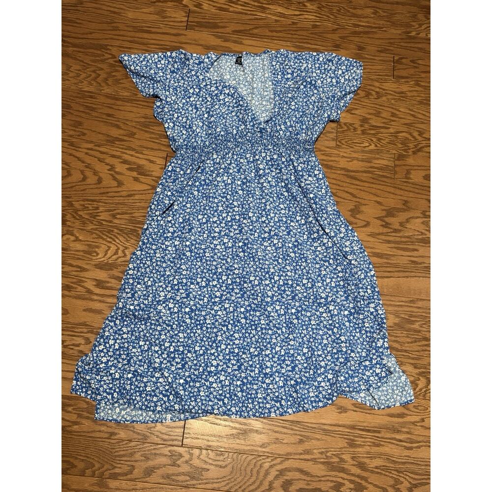 Shein Women's Blue Plus Size Ditsy Floral Butterfly Sleeve Wrap Hem Dress Sz 3XL